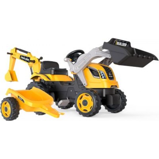 Детски трактор с педали,ремарке и товарач Smoby Builder Max