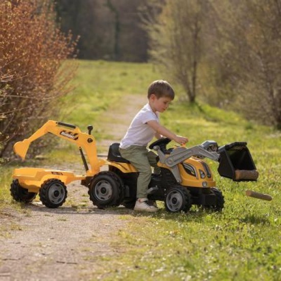 Детски трактор с педали,ремарке и товарач Smoby Builder Max